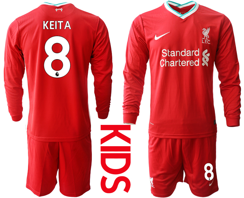 2021 Liverpool home long sleeves Youth #8 soccer jerseys